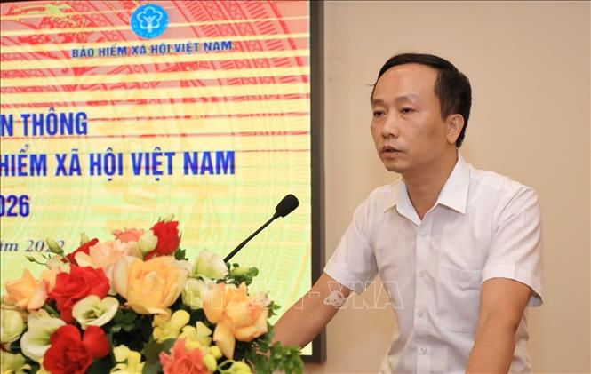 Trong ảnh: Phó Giám đốc Trung tâm truyền thông Bảo hiểm xã hội Việt Nam Nguyễn Hòa Bình phát biểu. Ảnh: Tuấn Anh - TTXVN