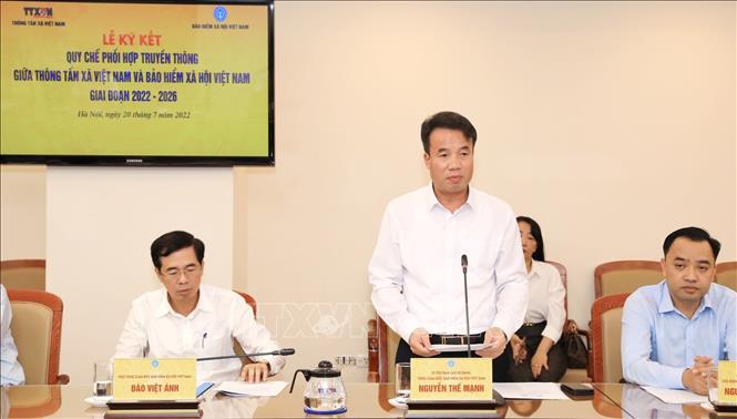 Trong ảnh: Tổng Giám đốc Bảo hiểm xã hội Việt Nam Nguyễn Thế Mạnh phát biểu. Ảnh: Tuấn Anh - TTXVN