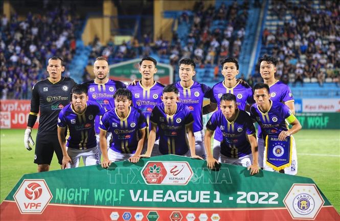Trong ảnh: Đội hình xuất phát của đội Hà Nội FC. Ảnh: Tuấn Anh - TTXVN