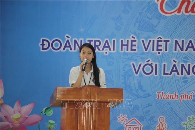 Trong ảnh: Đại diện thanh thiếu niên, sinh viên kiều bào phát biểu. Ảnh: Bích Huệ - TTXVN