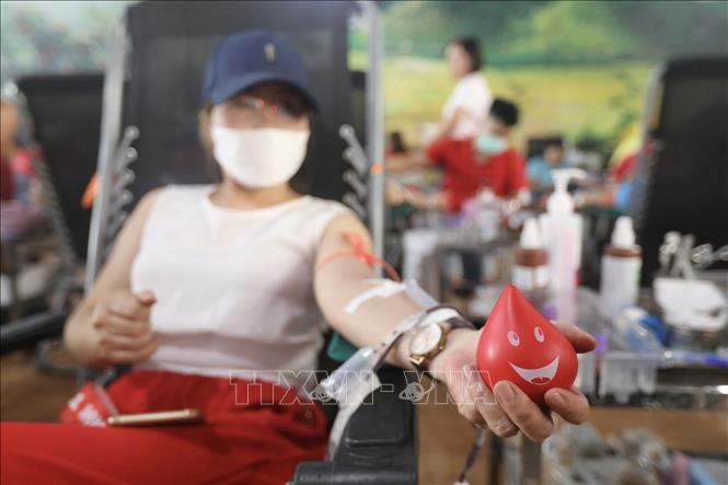 Tình nguyện viên tham gia hiến máu tình nguyện trong chương trình Hành trình Đỏ - Giọt hồng biên cương tại Hà Giang. Ảnh: Minh Quyết - TTXVN