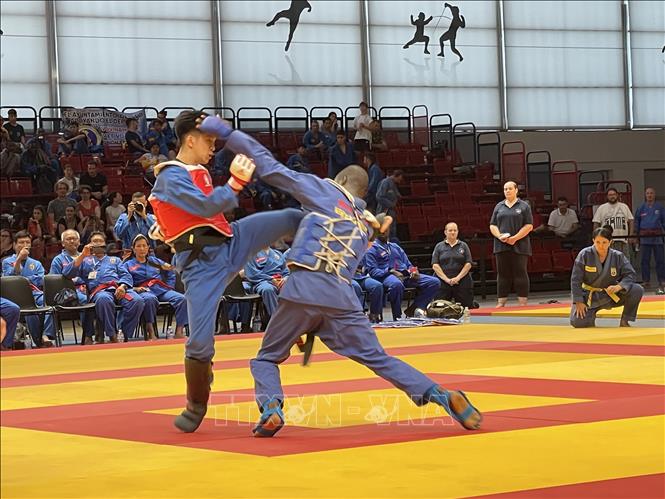 Một màn thi đấu của các võ sinh lọt vào chung kết. Ảnh: Thu Hà - TTXVN