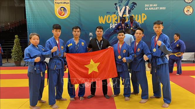 Đoàn Việt Nam trong lễ khai mạc vòng chung kết Giải vô địch thế giới Vovinam - Việt Võ Đạo. Ảnh: Thu Hà - TTXVN
