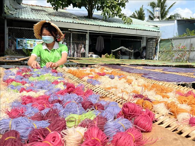 Trong ảnh: Phơi sợi hủ tiếu đa sắc dưới ánh nắng tự nhiên. Ảnh: TTXVN phát