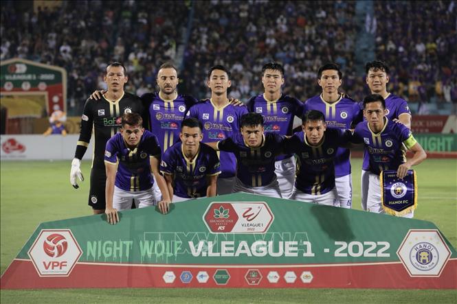 Đội hình ra sân của  Hà Nội FC. Ảnh: Minh Quyết - TTXVN