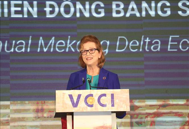 Trong ảnh: Bà Caitlin Wiesen, Trưởng Đại diện UNDP tại Việt Nam phát biểu. Ảnh: Ngọc Thiện-TTXVN