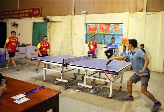 Trong ảnh: Các vận động viên thi đấu môn Bóng bàn tại Hội thao. Ảnh: Quý Trung – TTXVN