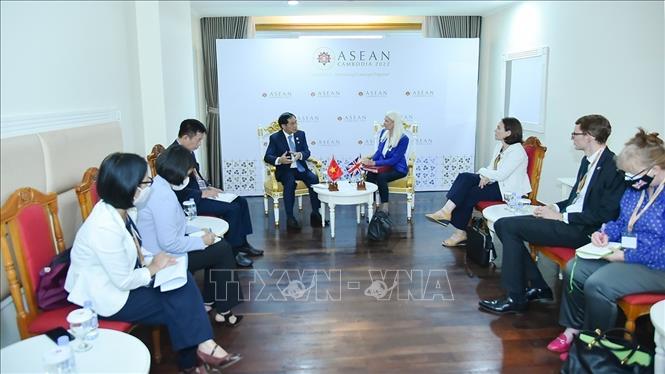 Foreign Minister Bui Thanh Son (L) meets with British Minister of State for Asia and the Middle East Amanda Milling. VNA Photo: Vũ Hùng 