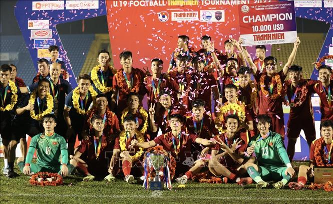 Đội U19 Việt Nam vô địch Giải U19 Quốc tế Thanh niên 2022. Ảnh: Huyền Trang TTXVN