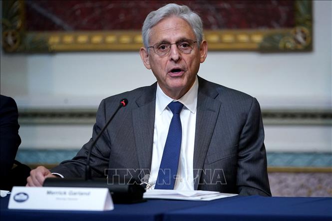 Trong ảnh: Bộ trưởng Tư pháp Mỹ Merrick Garland trong cuộc họp báo ở Washington, DC ngày 3/8/2022. Ảnh: AFP/TTXVN