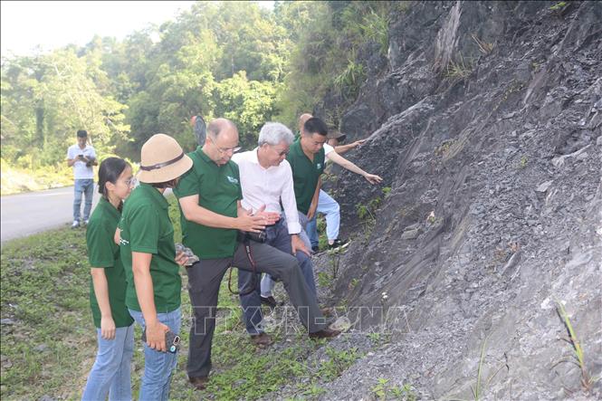 UNESCO experts make a field study at the Lang Mon ancient coral in Nguyen Binh district. VNA Photo: Chu Hiệu