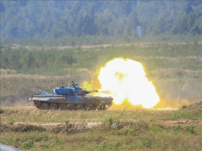 Trong ảnh: Đội tuyển xe tăng Việt Nam tiêu diệt 19/24 bia mục tiêu, là đội bắn hạ được nhiều mục tiêu nhất trong trận bán kết của nhóm 2. Ảnh: Trần Hiếu - PV TTXVN tại Nga