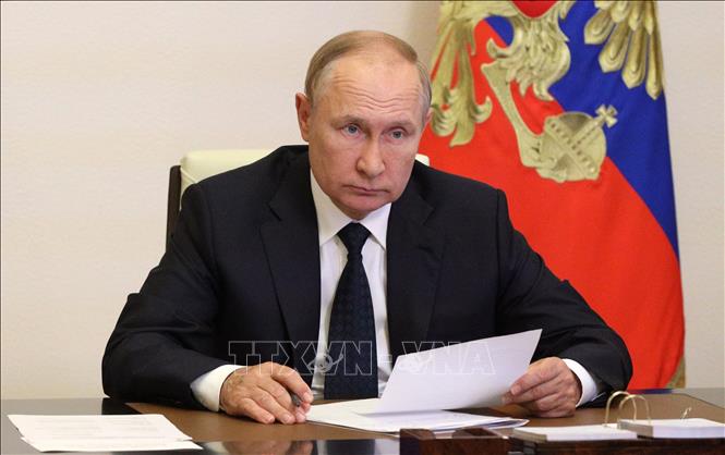 Trong ảnh: Tổng thống Nga Vladimir Putin phát biểu tại cuộc họp ở Moskva, ngày 24/8/2022. Ảnh: AFP/TTXVN
