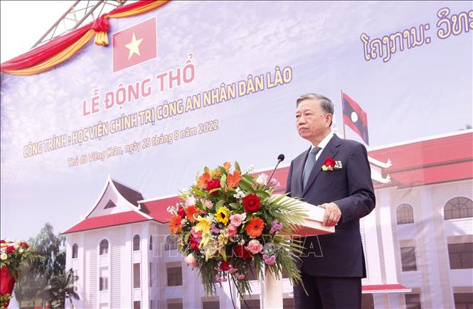 Vietnamese Minister of Public Security Gen. To Lam speaks at the ceremony. VNA Photo: Phạm Kiên