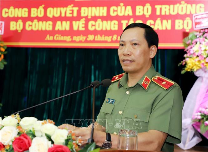Thiếu tướng Lê Văn Tuyến, Thứ trưởng Bộ Công an phát biểu tại buổi lễ. Ảnh: Công Mạo-TTXVN