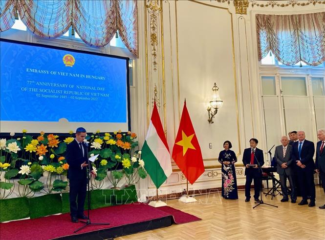 Thứ trưởng Ngoại giao và Kinh tế Hungary Stifter Adam phát biểu tại buổi lễ. Ảnh: TTXVN phát