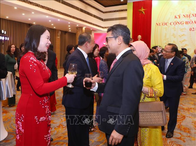 Phó Chủ tịch nước Võ Thị Ánh Xuân với các đại biểu dự Lễ kỷ niệm. Ảnh: Lâm Khánh - TTXVN