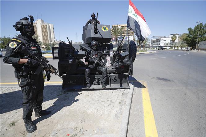 Trong ảnh: Cảnh sát chống khủng bố tăng cường an ninh tại thủ đô  Baghdad, Iraq. Ảnh: AFP/TTXVN