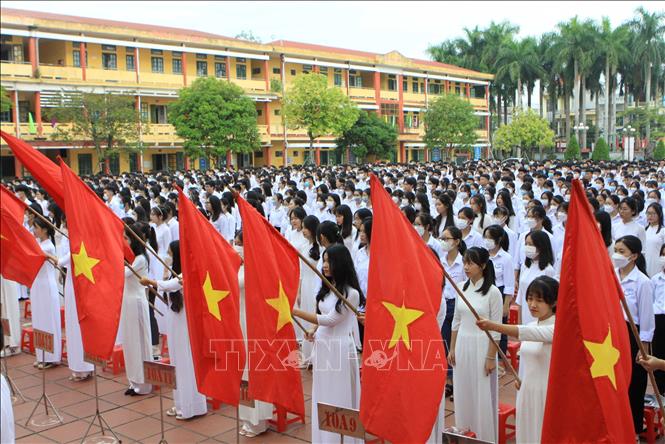 Trong ảnh: Khai giảng năm học mới 2022-2023 tại Trường THPT Nguyễn Trãi (huyện Vũ Thư) Ảnh: Thế Duyệt – TTXVN 