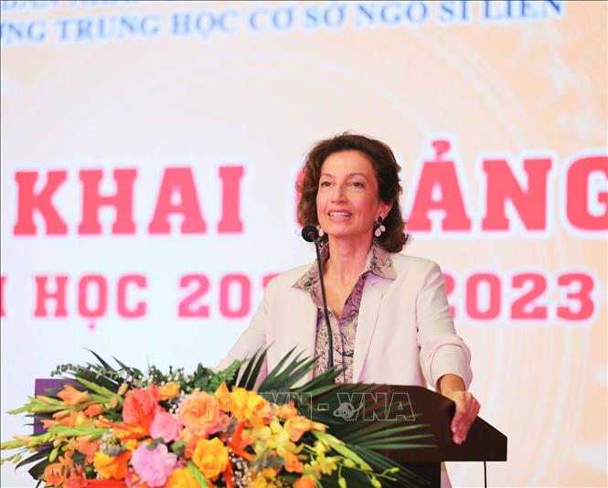Tổng giám đốc UNESCO Audrey Azoulay phát biểu. Ảnh: Thanh Tùng - TTXVN 