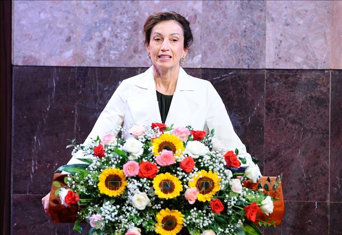 UNESCO Director General Audrey Azoulay speaks at the ceremony. VNA Photo: Minh Đức