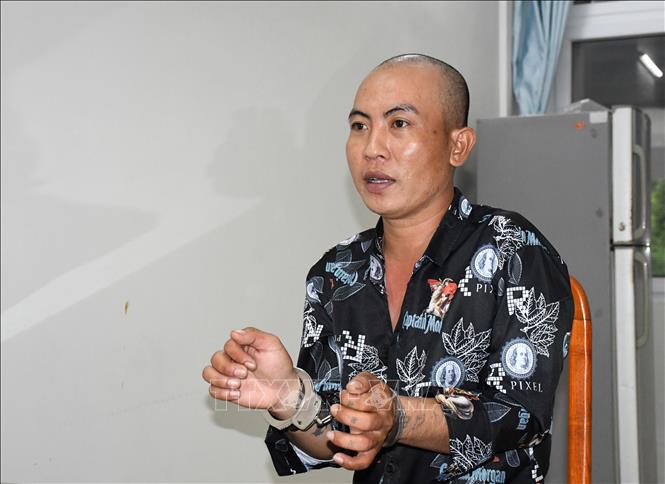 Trong ảnh: Đối tượng Lê Văn Tài tại Cơ quan công an. Ảnh: TTXVN phát