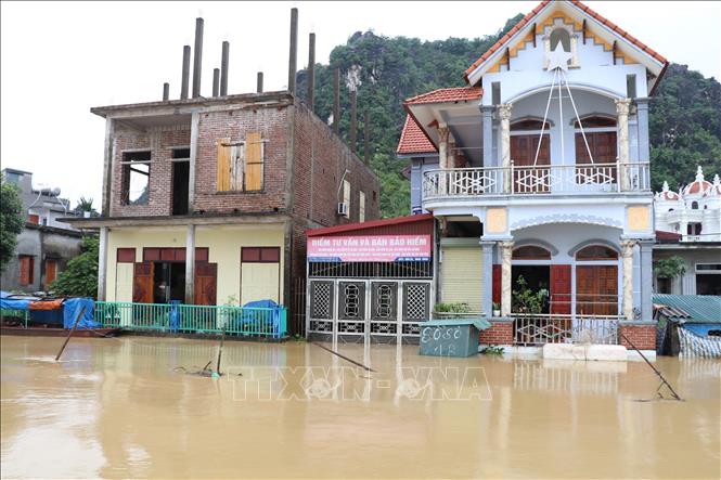 Nước lũ dâng cao tại thôn Kênh Gà, xã Gia Thịnh, huyện Gia Viễn. Ảnh: Đức Phương - TTXVN