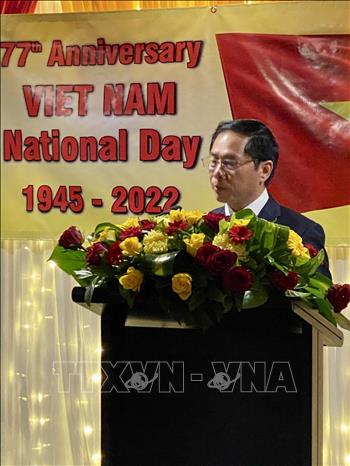 Trong ảnh: Bộ trưởng Ngoại giao Bùi Thanh Sơn phát biểu tại Lễ kỷ niệm. Ảnh: Nguyễn Minh - PV TTXVN tại Australia