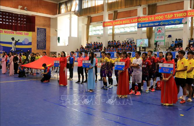 Trong ảnh: Các đội tham gia Giải Futsal Truyền hình Đồng Tháp năm 2022. Ảnh: Nhựt An - TTXVN