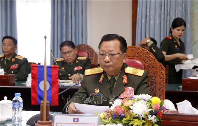Trong ảnh: Đại tướng Chansamone Chanyalath, Bộ trưởng Quốc phòng Lào tại cuộc hội đàm. Ảnh: Bá Thành. Phóng viên TTXVN tại Lào