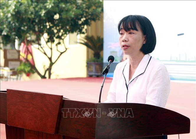 Trong ảnh: Phó Chủ tịch UBND huyện Bình Xuyên Nguyễn Thị Hồng Nhung phát biểu tại chương trình. Ảnh: Hoàng Hùng -TTXVN