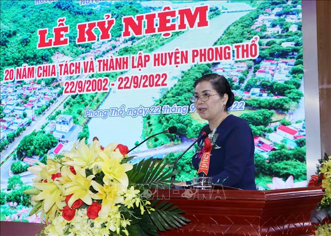 Trong ảnh: Bí Thư Tỉnh ủy, Chủ tịch HĐND, Trưởng Đoàn Đại biểu Quốc hội tỉnh Lai Châu Giàng Páo Mỷ phát biểu tại Lễ kỷ niệm. Ảnh: Nguyễn Oanh-TTXVN