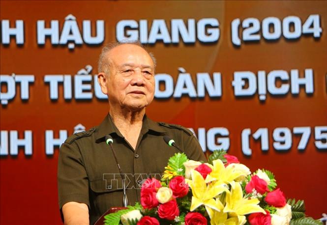 Trong ảnh: Ảnh: Đại tướng Phạm Văn Trà, nguyên Bộ trưởng Bộ Quốc phòng phát biểu. Ảnh: Duy Khương - TTXVN