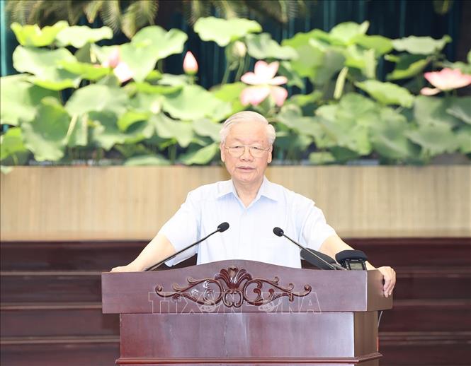 Trong ảnh: Tổng Bí thư Nguyễn Phú Trọng phát biểu kết luận tại buổi làm việc. Ảnh: Trí Dũng –TTXVN