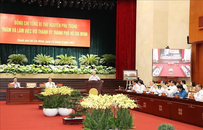 Trong ảnh: Toàn cảnh Tổng Bí thư Nguyễn Phú Trọng phát biểu kết luận tại buổi làm việc. Ảnh: Trí Dũng –TTXVN