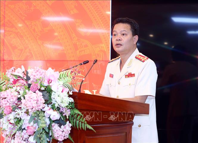 Đại tá Vũ Văn Tấn, Phó Cục trưởng Cục Cảnh sát Quản lý hành chính về trật tự xã hội (Bộ Công an) phát biểu. Ảnh: Phạm Kiên - TTXVN