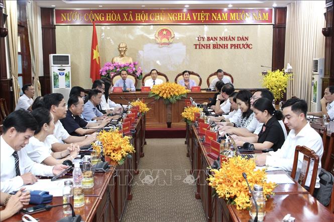 Trong ảnh: Quang cảnh hội nghị xúc tiến đầu tư tại điểm cầu tỉnh Bình Phước. Ảnh: TTXVN phát
