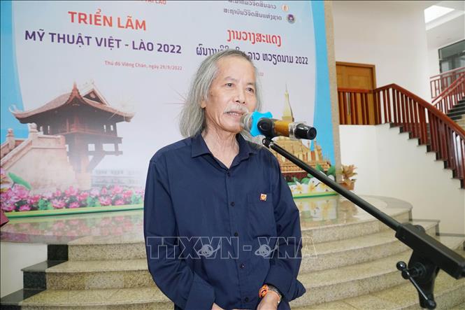 Trong ảnh: Ông Lương Xuân Đoàn, Chủ tịch Hội Mỹ thuật Việt Nam phát biểu. Ảnh: Phạm Kiên - PV TTXVN tại Lào