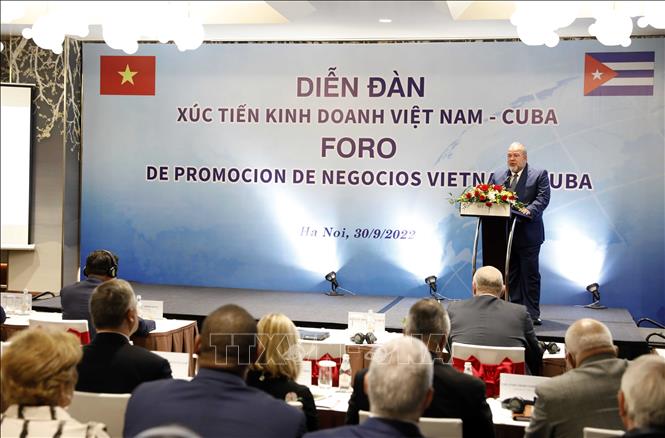 Trong ảnh: Thủ tướng nước Cộng hòa Cuba Manuel Marrero Cruz phát biểu tại diễn đàn. Ảnh: An Đăng - TTXVN