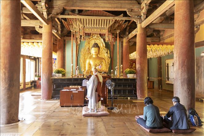 Bức tượng của Amita-bul (Đức Phật của Tây Phương Cực Lạc) được làm bằng đất sét (Bảo vật Quốc gia số 45) có từ đầu Triều đại Goryeo.Ảnh : Anh Nguyên, PV TTXVN tại Hàn Quốc. 