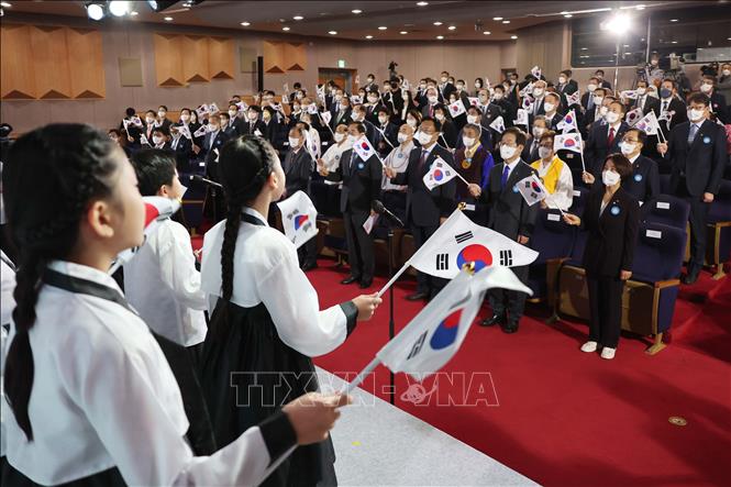 Trong ảnh: Quang cảnh lễ kỷ niệm Ngày lập quốc tại Seoul, Hàn Quốc ngày 3/10/2022. Ảnh: Yonhap/TTXVN