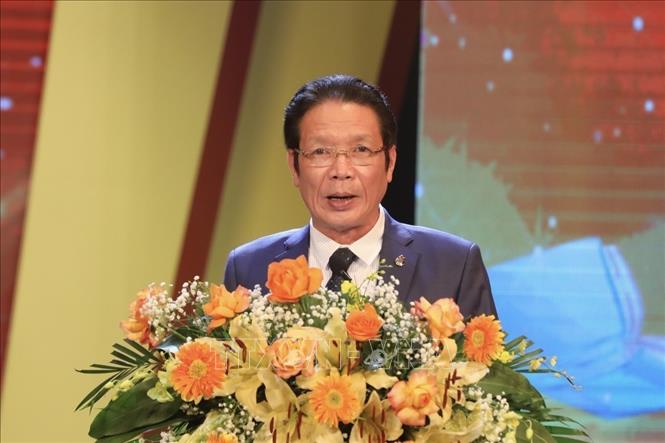 Chủ tịch Hội Xuất bản Việt Nam Hoàng Vĩnh Bảo phát biểu. Ảnh: Minh Quyết - TTXVN