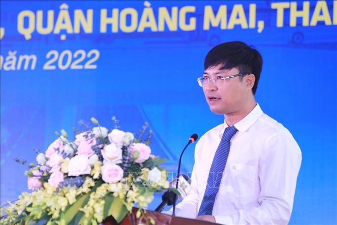 Trong ảnh: Giám đốc Ban Quản lý dự án Đầu tư xây dựng công trình giao thông Thành phố Hà Nội Nguyễn Chí Cường phát biểu tại lễ khởi công dự án. Ảnh: Tuấn Anh - TTXVN