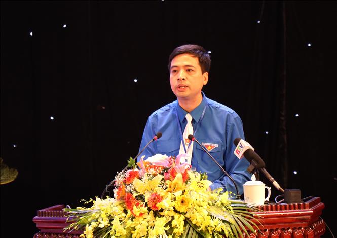 Trong ảnh: Bí thư Tỉnh Đoàn Bắc Ninh Nguyễn Đức Sâm phát biểu tại Đại hội. Ảnh: Thanh Thương- TTXVN