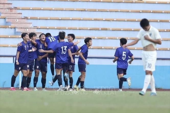 Cầu thủ Lin Hai-Cheng (số 11) ghi bàn thắng gỡ hoà 1-1 cho U17 Đài Bắc Trung Hoa ở phút thứ 14 của trận đấu. Ảnh: Minh Quyết - TTXVN