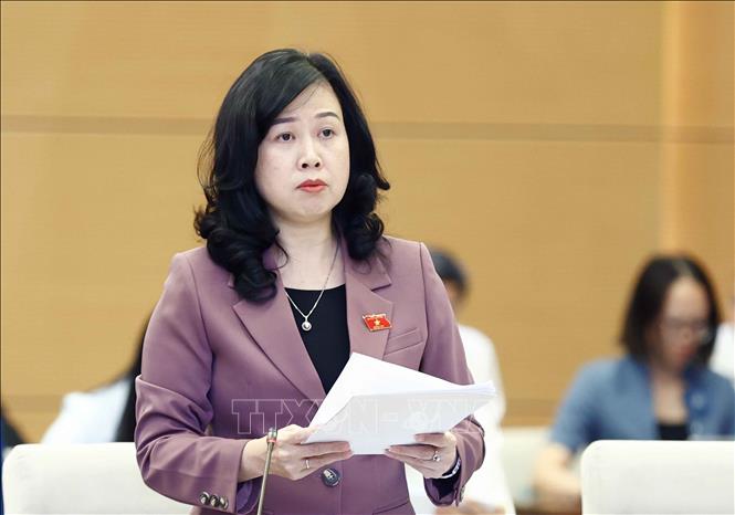 Quyền Bộ trưởng Bộ Y tế Đào Hồng Lan trình bày báo cáo (tóm tắt). Ảnh: Doãn Tấn - TTXVN 