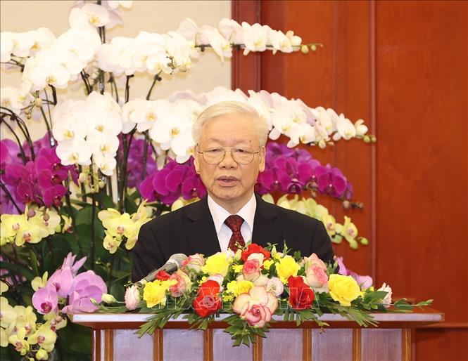 Tổng Bí thư Nguyễn Phú Trọng, Bí thư Quân ủy Trung ương phát biểu tại buổi gặp mặt các đại biểu Đại hội Đoàn Thanh niên Cộng sản Hồ Chí Minh Quân đội lần thứ X. Ảnh: Trí Dũng –TTXVN