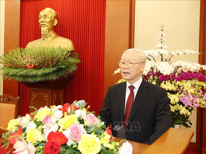 Tổng Bí thư Nguyễn Phú Trọng, Bí thư Quân ủy Trung ương phát biểu tại buổi gặp mặt đại biểu Đại hội Đoàn Thanh niên Cộng sản Hồ Chí Minh Quân đội lần thứ X (2022 - 2027). Ảnh: Trí Dũng –TTXVN