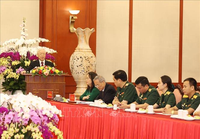 Tổng Bí thư Nguyễn Phú Trọng, Bí thư Quân ủy Trung ương phát biểu tại buổi gặp mặt các đại biểu Đại hội Đoàn Thanh niên Cộng sản Hồ Chí Minh Quân đội lần thứ X. Ảnh: Trí Dũng –TTXVN