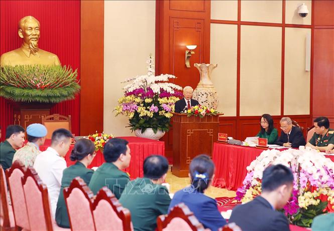 Tổng Bí thư Nguyễn Phú Trọng phát biểu chỉ đạo tại buổi gặp mặt. Ảnh: Trọng Đức –TTXVN